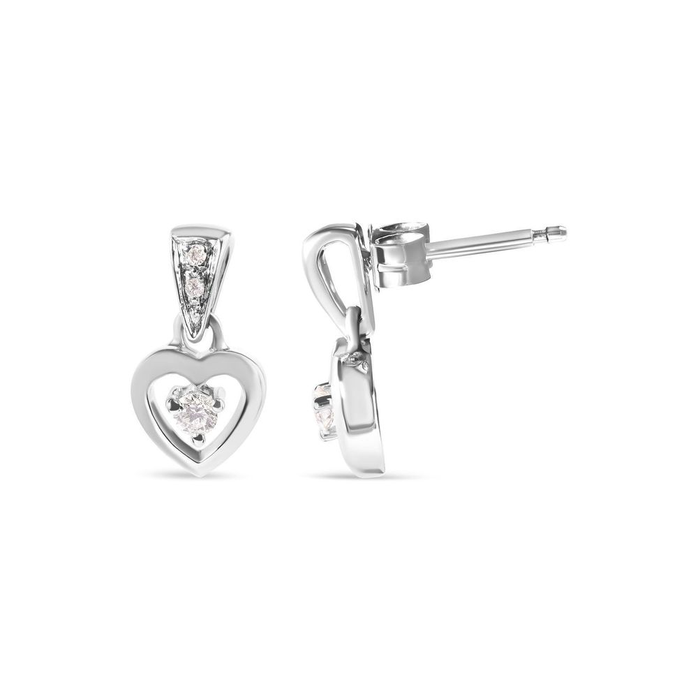 14K White Gold 1/6 Cttw Diamond Dangle Heart Stud Earrings (H-I, SI2-I1)